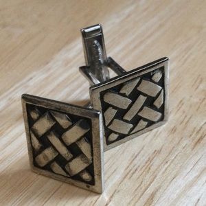 Silver cuff links with woven pattern